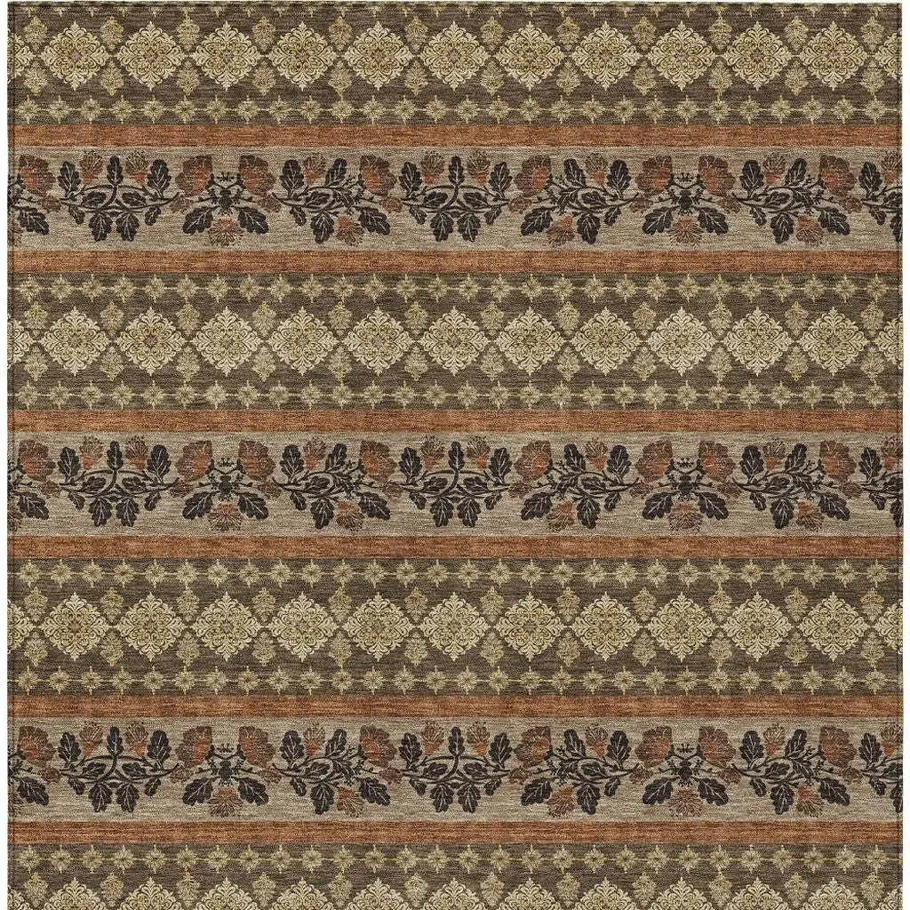 5' X 8' Chocolate And Gold Striped Washable Indoor Outdoor Area Rug Homeroots Outdoor