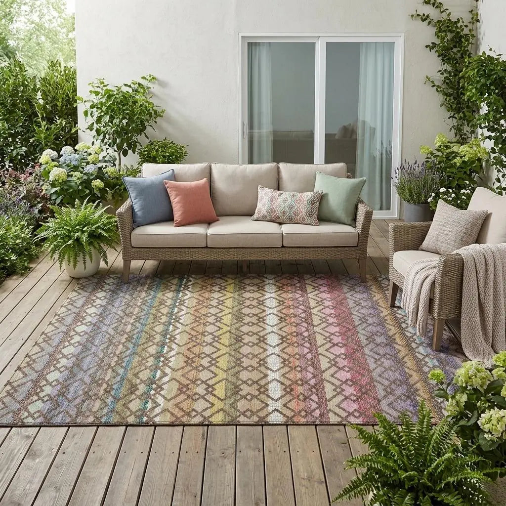 5' X 8' Chocolate And Gold Striped Washable Indoor Outdoor Area Rug Homeroots Outdoor