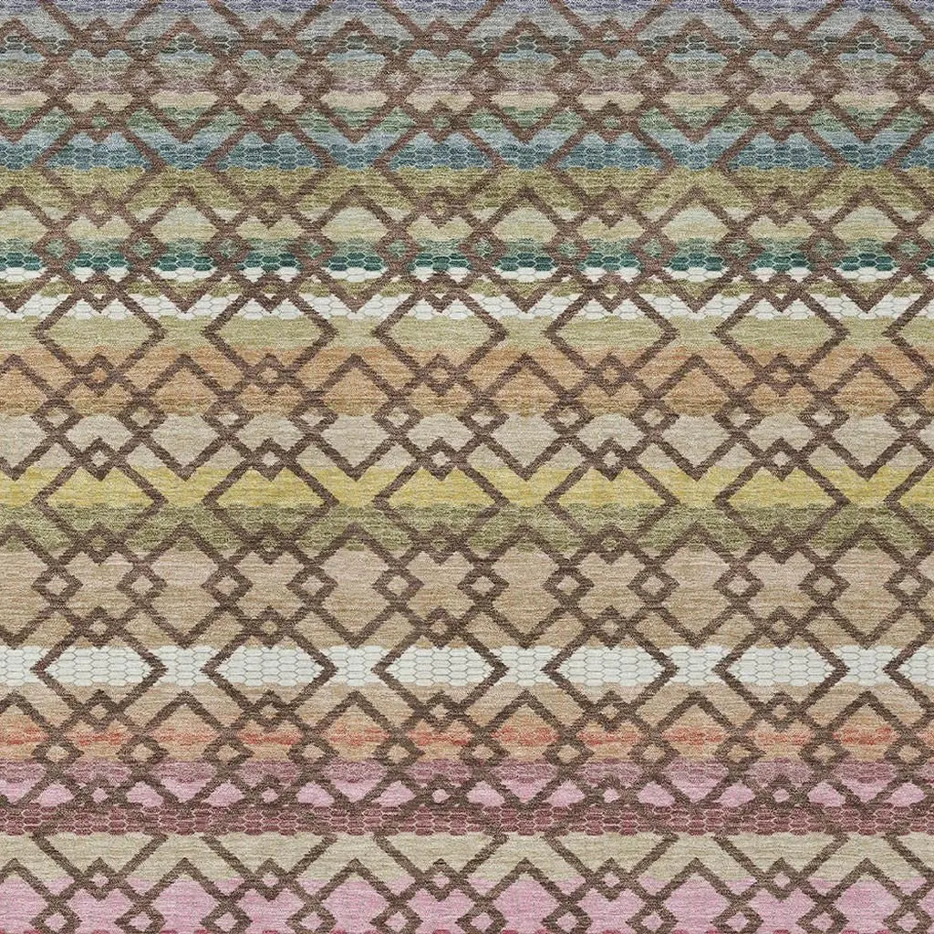 5' X 8' Chocolate And Gold Striped Washable Indoor Outdoor Area Rug Homeroots Outdoor