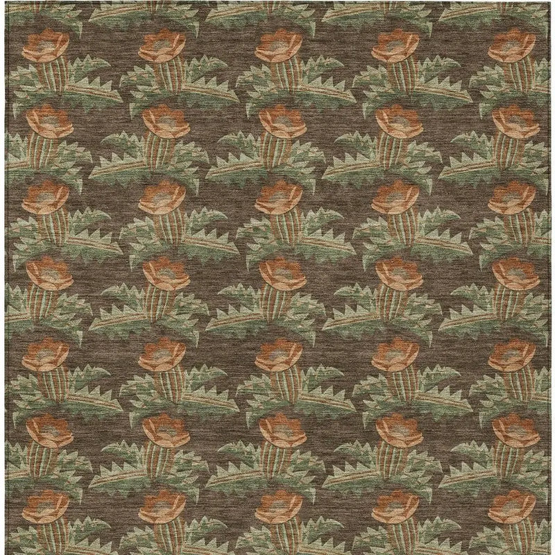 5' X 8' Chocolate And Graphite Floral Washable Indoor Outdoor Area Rug Homeroots Outdoor