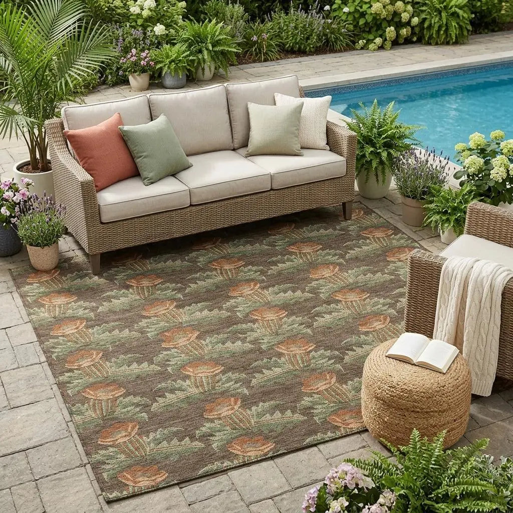 5' X 8' Chocolate And Graphite Floral Washable Indoor Outdoor Area Rug Homeroots Outdoor