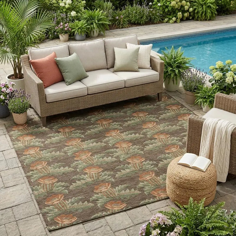 5' X 8' Chocolate And Graphite Floral Washable Indoor Outdoor Area Rug Homeroots Outdoor
