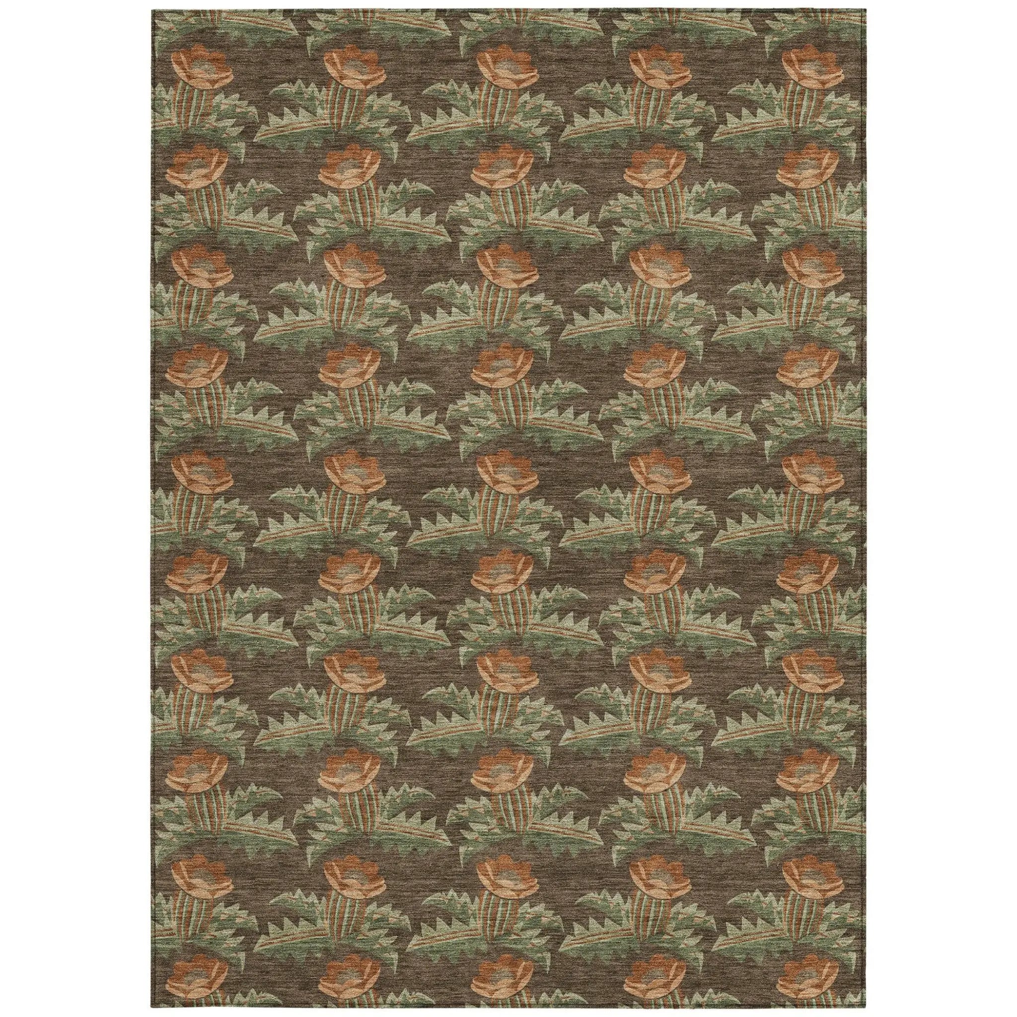 5' X 8' Chocolate And Graphite Floral Washable Indoor Outdoor Area Rug Homeroots Outdoor