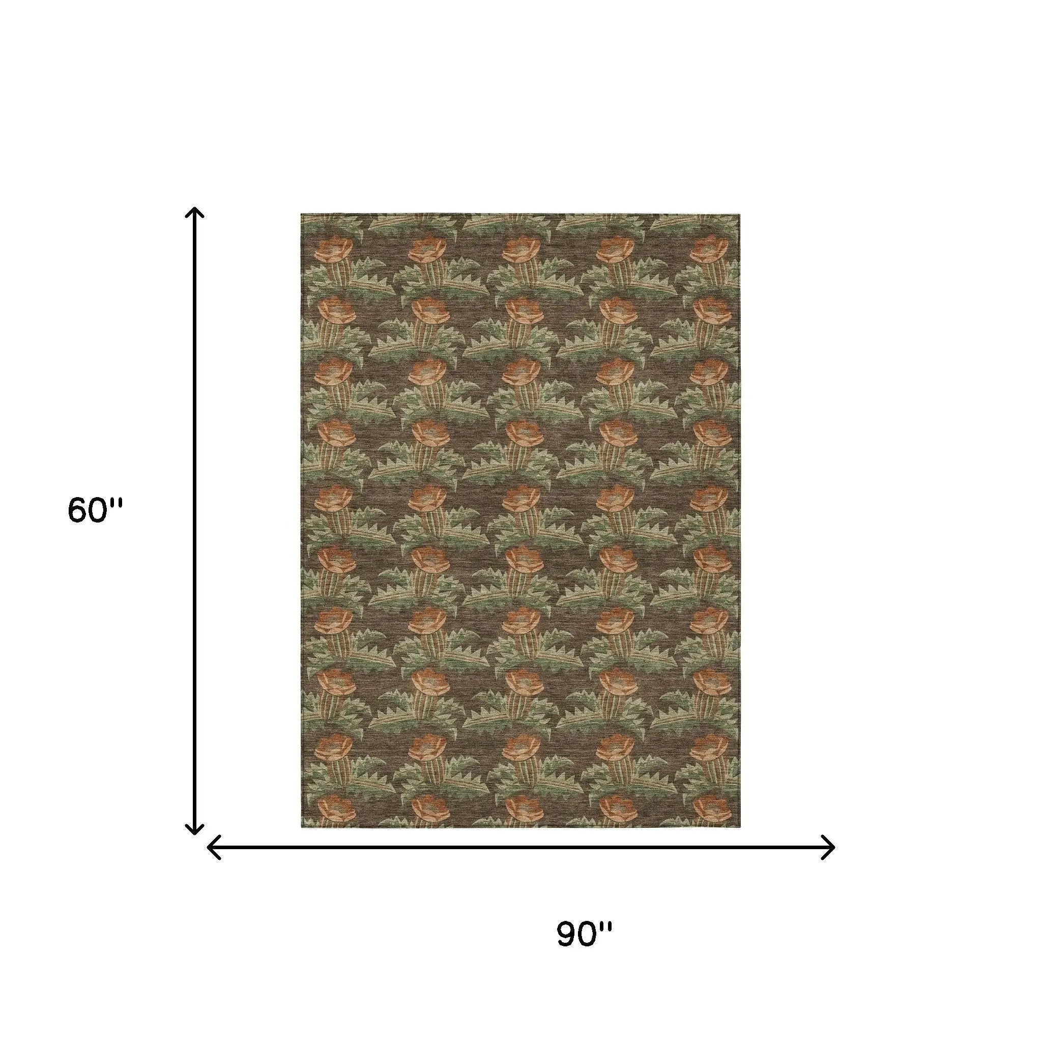 5' X 8' Chocolate And Graphite Floral Washable Indoor Outdoor Area Rug Homeroots Outdoor