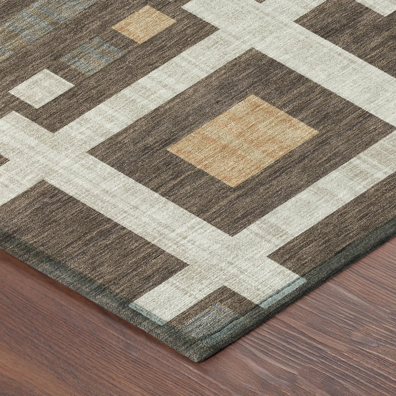 5' X 8' Chocolate And Graphite Geometric Washable Indoor Outdoor Area Rug Homeroots Outdoor