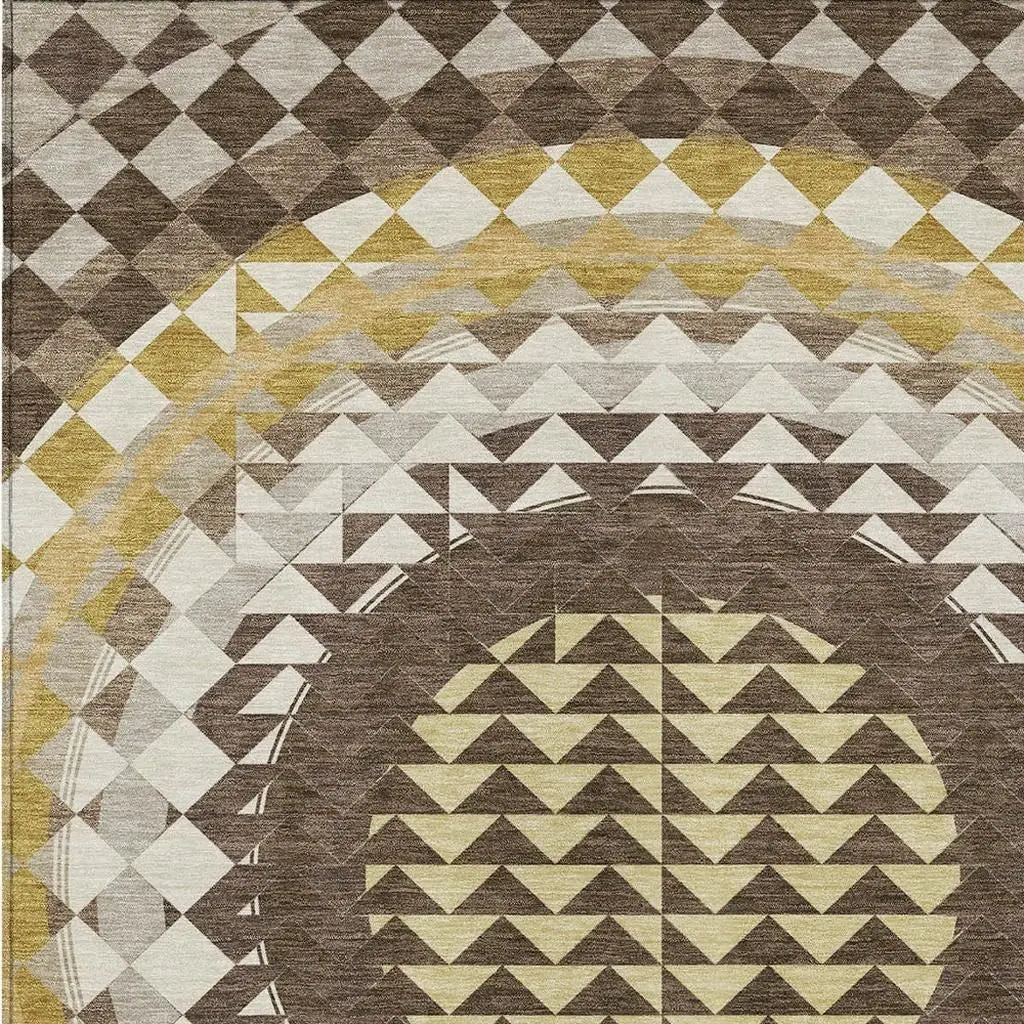 5' X 8' Chocolate And Green Geometric Washable Indoor Outdoor Area Rug Homeroots Outdoor