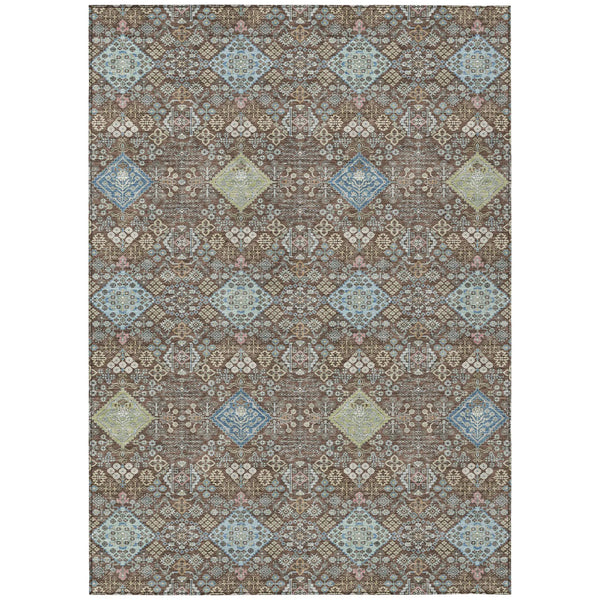 5' X 8' Chocolate And Green Oriental Washable Indoor Outdoor Area Rug Homeroots Outdoor