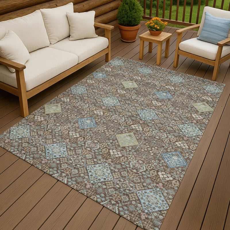 5' X 8' Chocolate And Green Oriental Washable Indoor Outdoor Area Rug Homeroots Outdoor