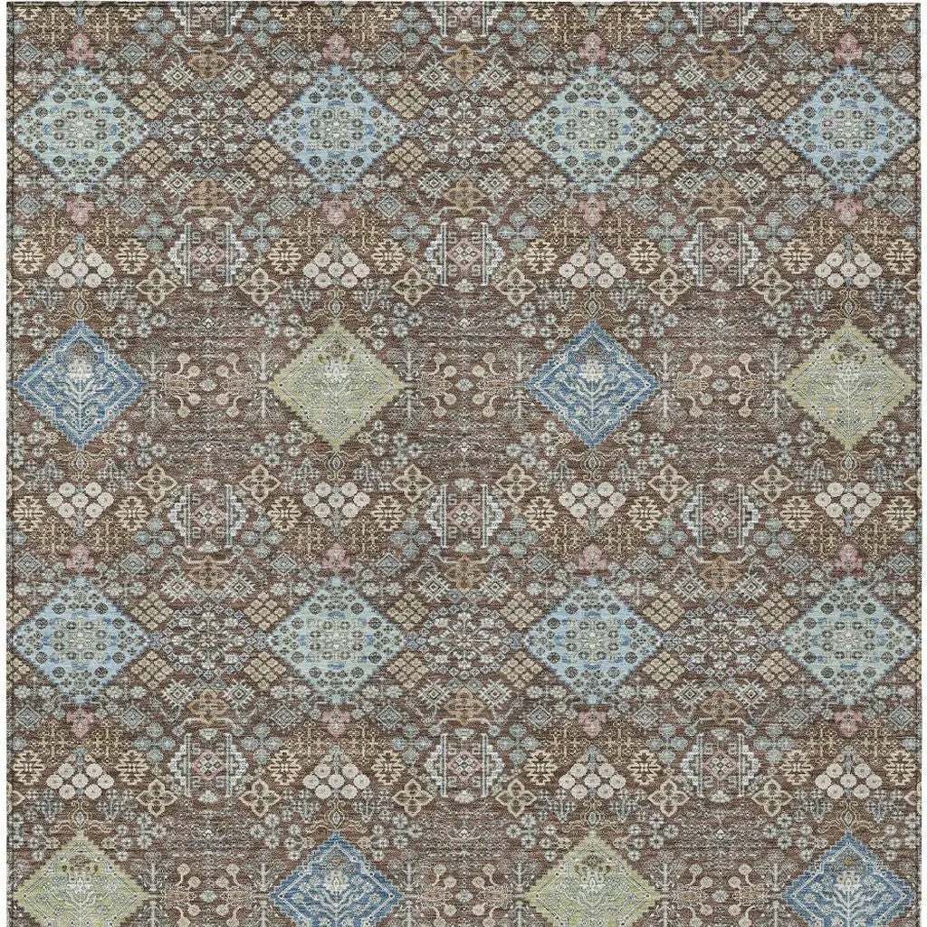 5' X 8' Chocolate And Green Oriental Washable Indoor Outdoor Area Rug Homeroots Outdoor