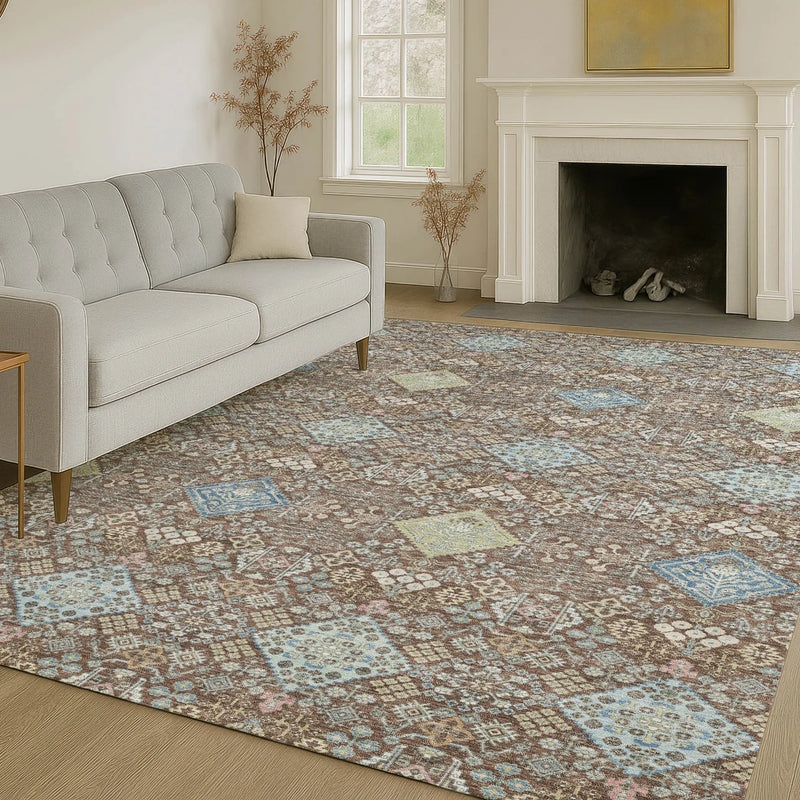5' X 8' Chocolate And Green Oriental Washable Indoor Outdoor Area Rug Homeroots Outdoor