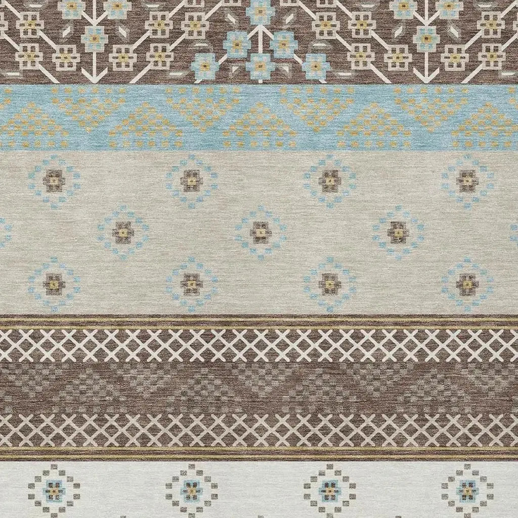 5' X 8' Chocolate And Green Striped Washable Indoor Outdoor Area Rug Homeroots Outdoor
