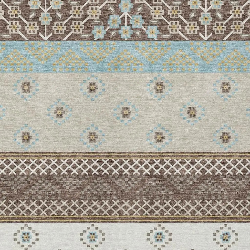 5' X 8' Chocolate And Green Striped Washable Indoor Outdoor Area Rug Homeroots Outdoor