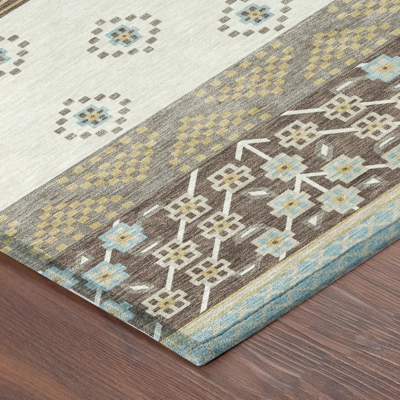 5' X 8' Chocolate And Green Striped Washable Indoor Outdoor Area Rug Homeroots Outdoor