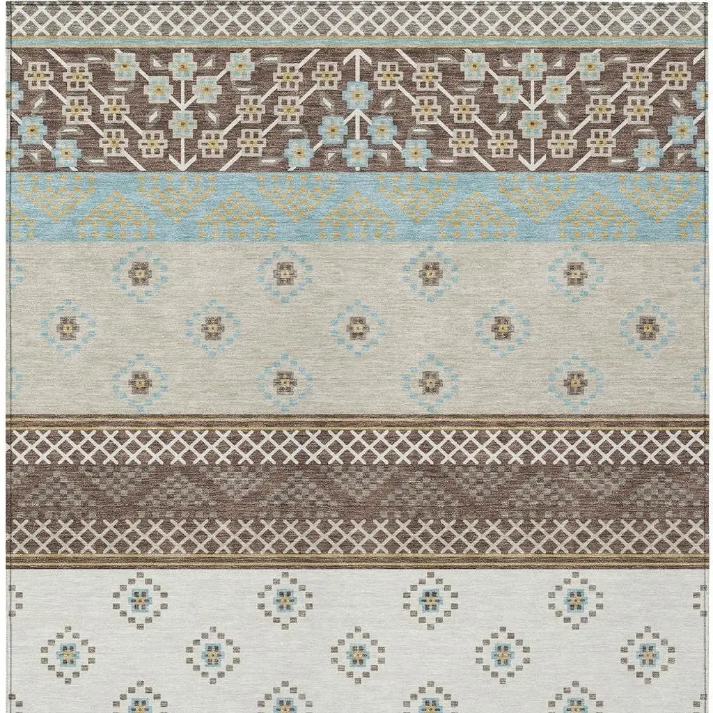 5' X 8' Chocolate And Green Striped Washable Indoor Outdoor Area Rug Homeroots Outdoor