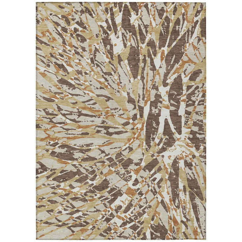 5' X 8' Chocolate And Ivory Abstract Washable Indoor Outdoor Area Rug Homeroots Outdoor