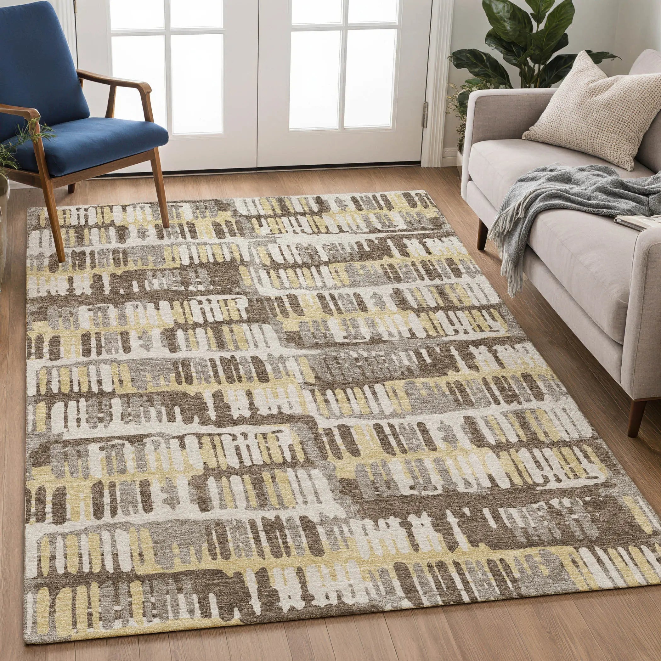 5' X 8' Chocolate And Ivory Abstract Washable Indoor Outdoor Area Rug Homeroots Outdoor