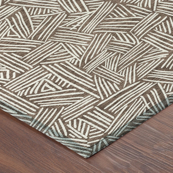 5' X 8' Chocolate And Ivory Geometric Washable Indoor Outdoor Area Rug Homeroots Outdoor