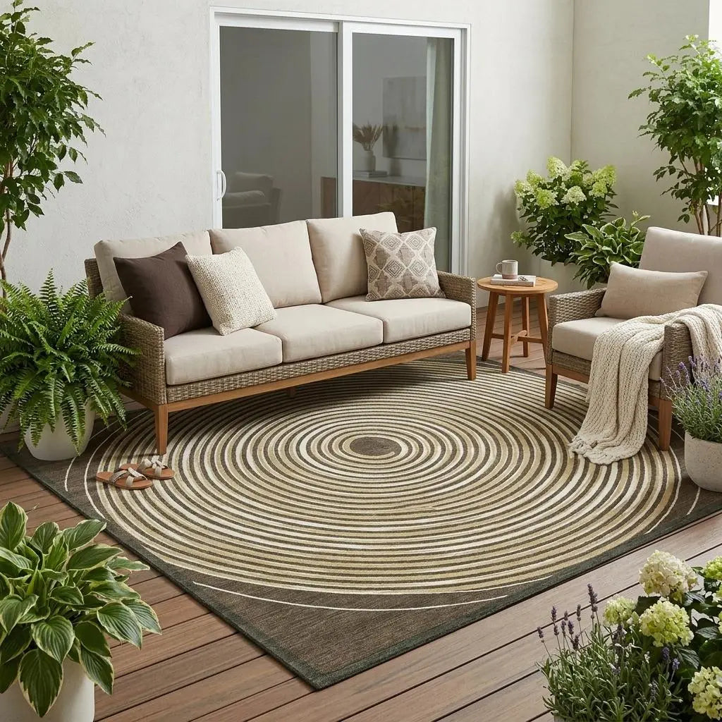 5' X 8' Chocolate And Ivory Geometric Washable Indoor Outdoor Area Rug Homeroots Outdoor