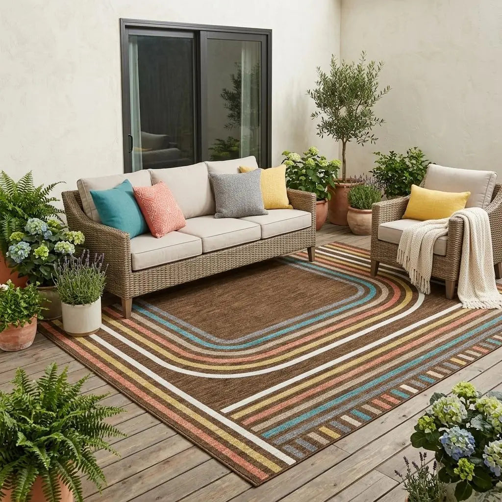 5' X 8' Chocolate And Ivory Geometric Washable Indoor Outdoor Area Rug Homeroots Outdoor