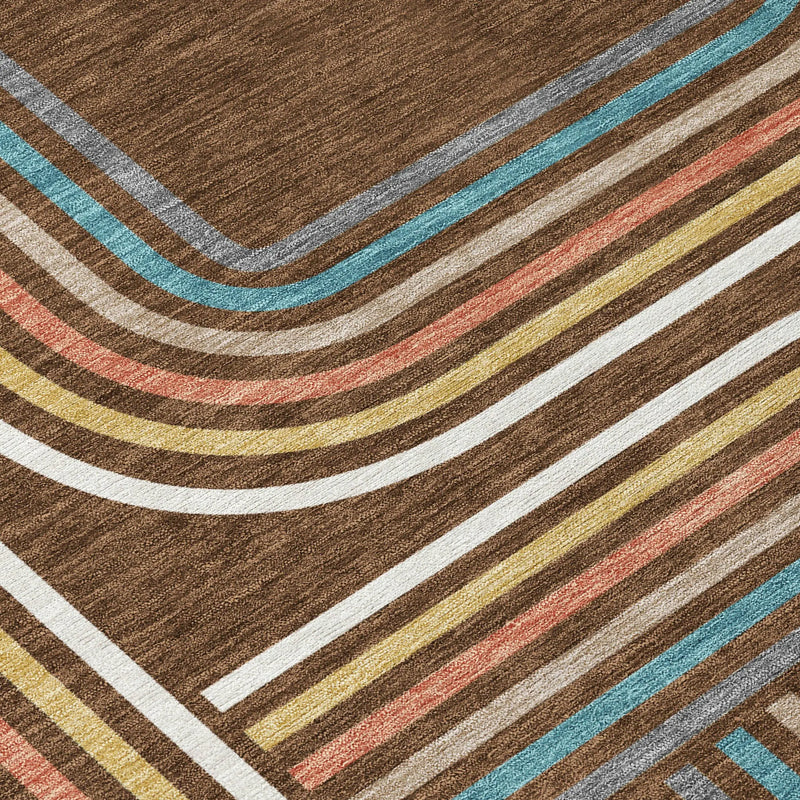 5' X 8' Chocolate And Ivory Geometric Washable Indoor Outdoor Area Rug Homeroots Outdoor