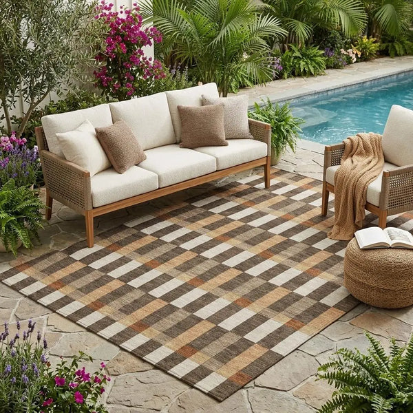 5' X 8' Chocolate And Khaki Geometric Washable Indoor Outdoor Area Rug Homeroots Outdoor