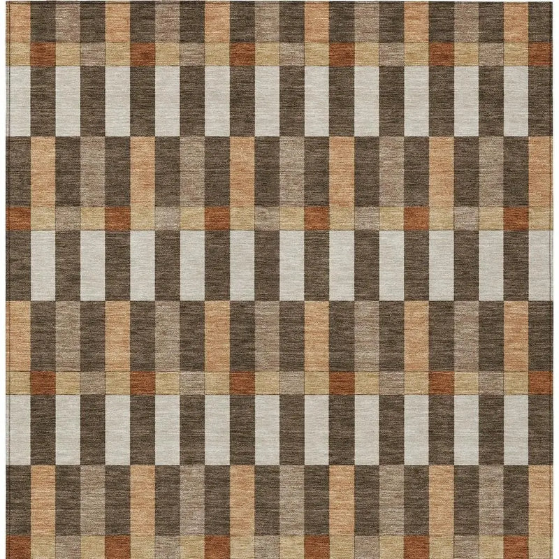 5' X 8' Chocolate And Khaki Geometric Washable Indoor Outdoor Area Rug Homeroots Outdoor