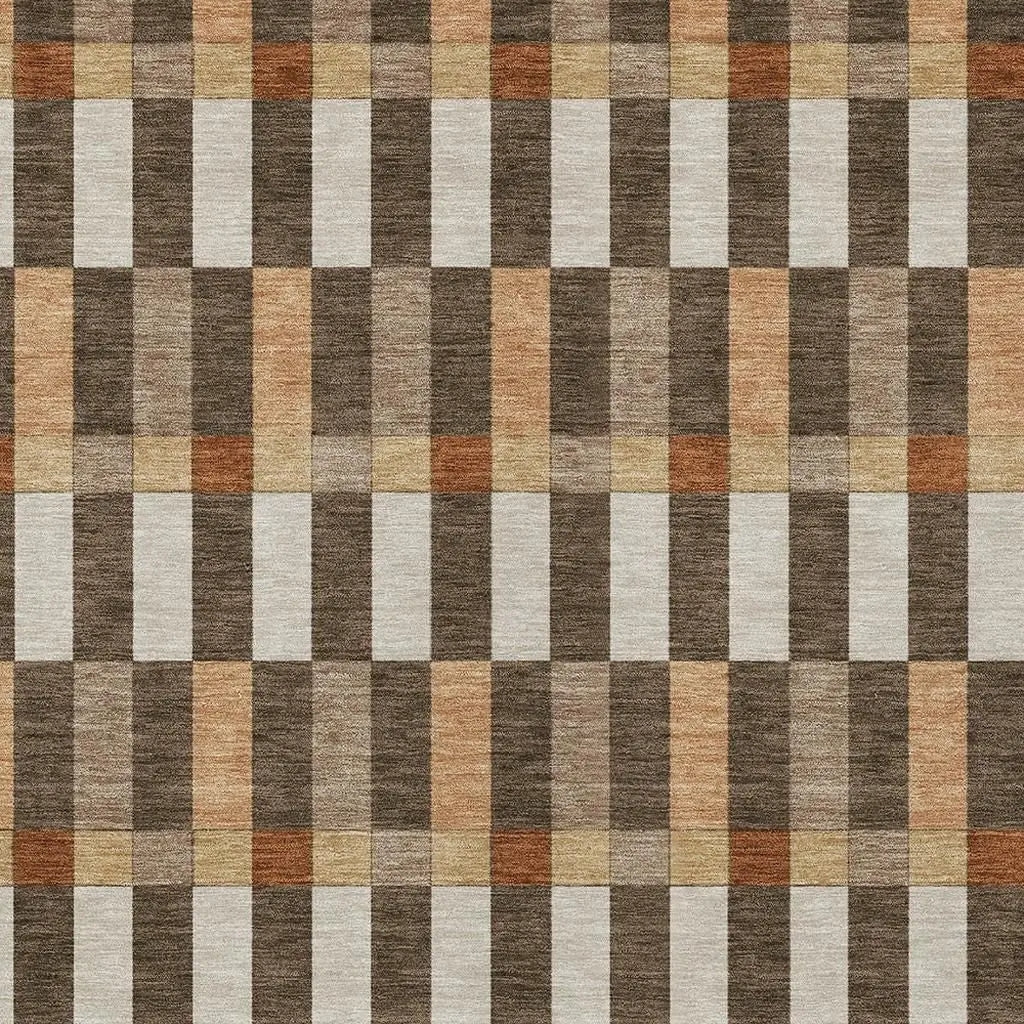 5' X 8' Chocolate And Khaki Geometric Washable Indoor Outdoor Area Rug Homeroots Outdoor