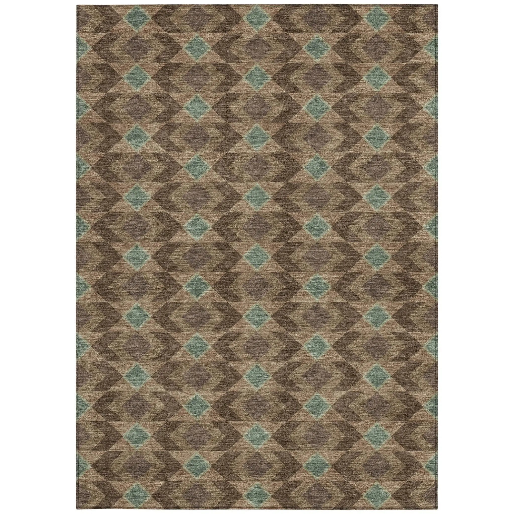 5' X 8' Chocolate And Navy Blue Geometric Washable Indoor Outdoor Area Rug Homeroots Outdoor