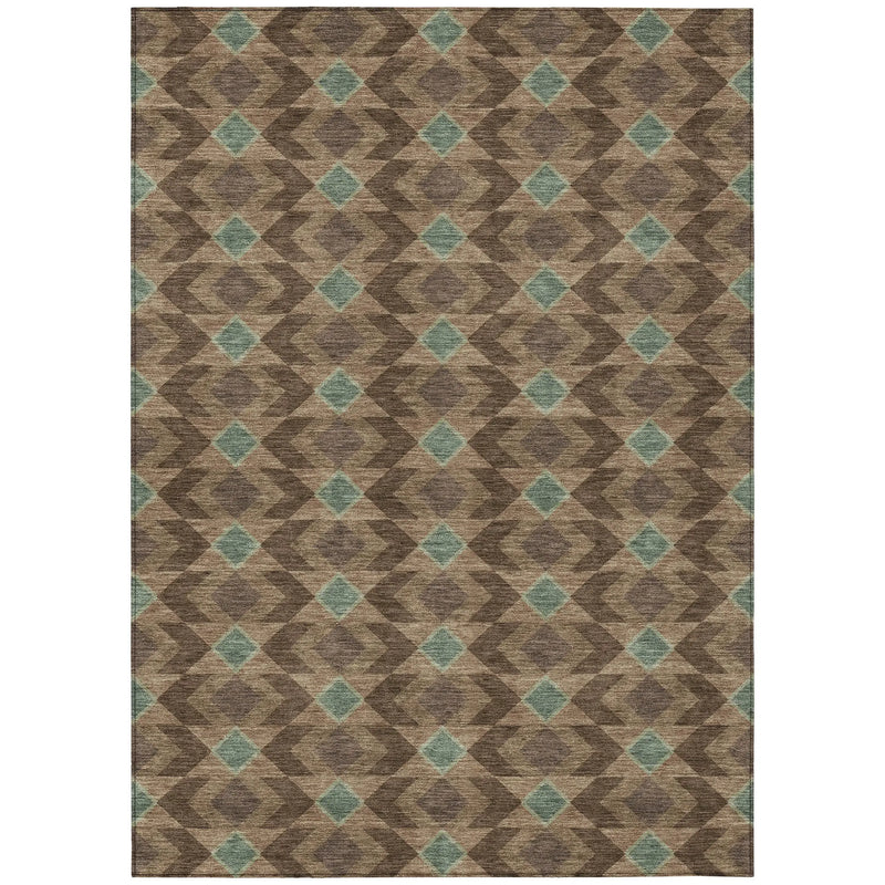 5' X 8' Chocolate And Navy Blue Geometric Washable Indoor Outdoor Area Rug Homeroots Outdoor