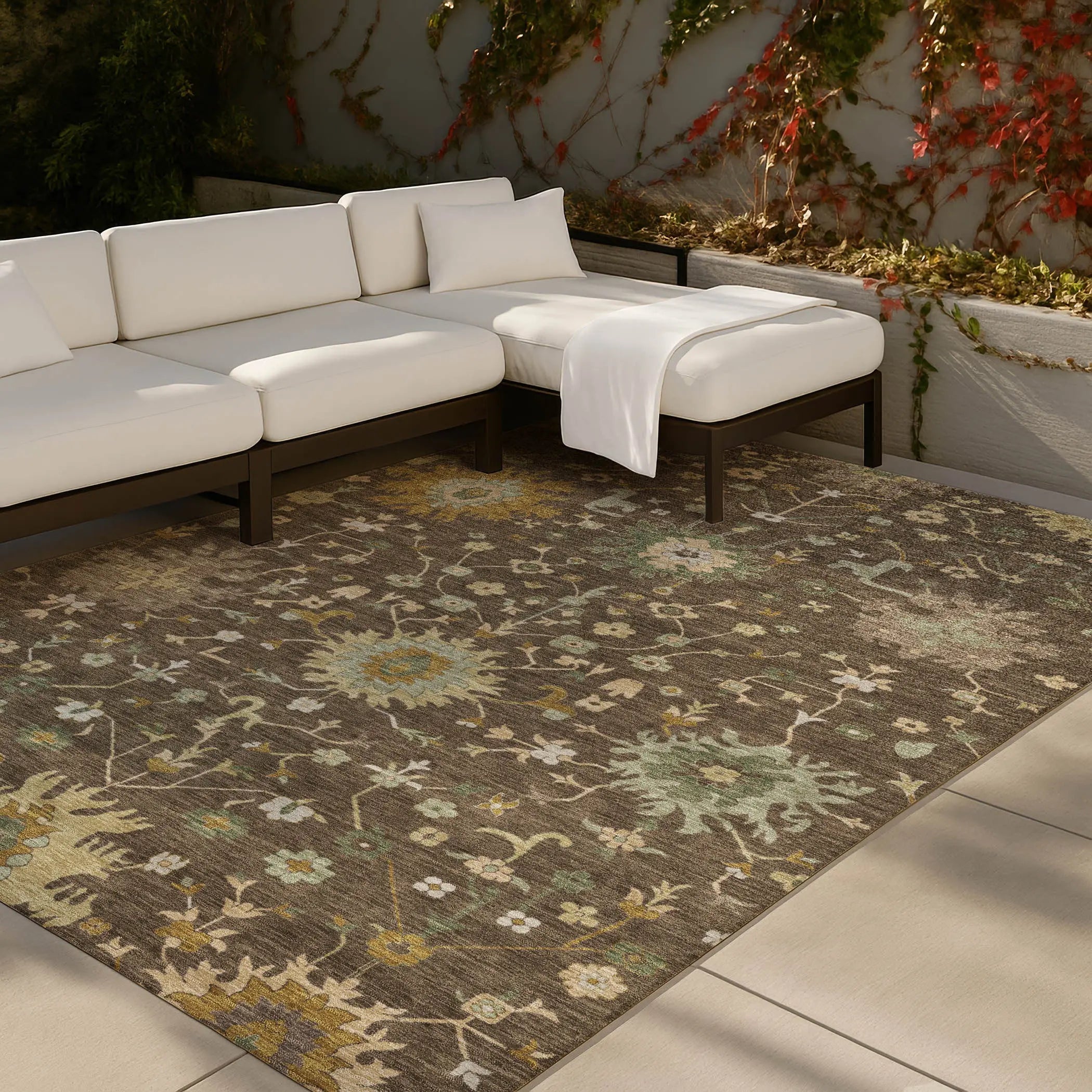 5' X 8' Chocolate And Olive Green Faux Bois Washable Indoor Outdoor Area Rug Homeroots Outdoor