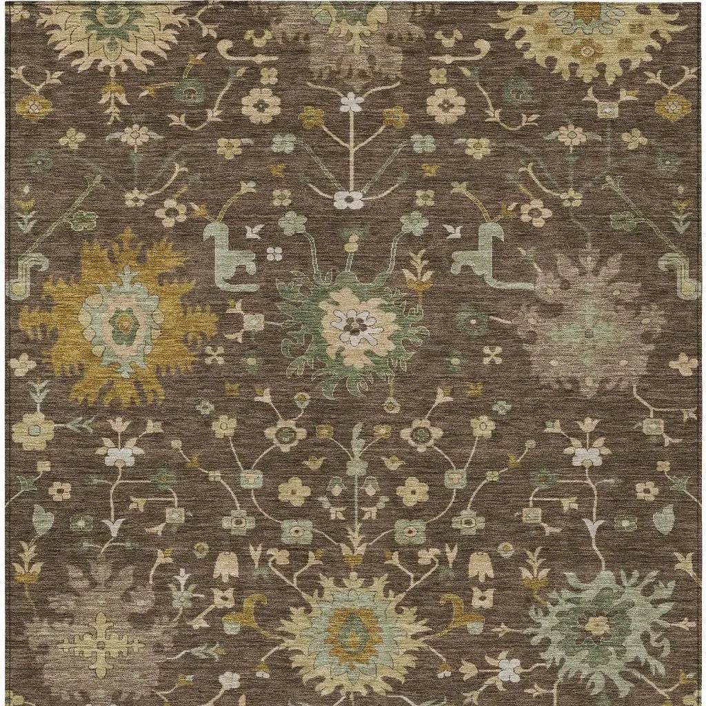 5' X 8' Chocolate And Olive Green Faux Bois Washable Indoor Outdoor Area Rug Homeroots Outdoor