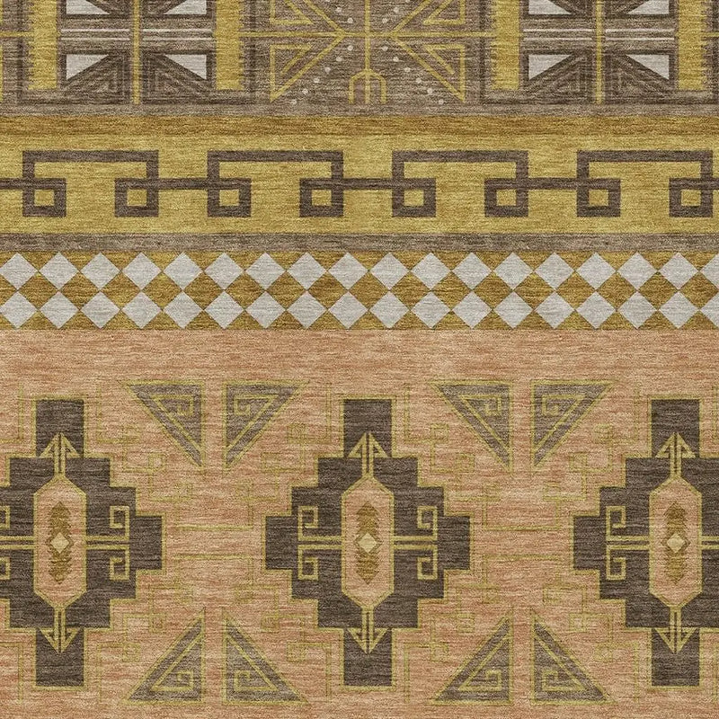 5' X 8' Chocolate And Olive Green Tribal Washable Indoor Outdoor Area Rug Homeroots Outdoor