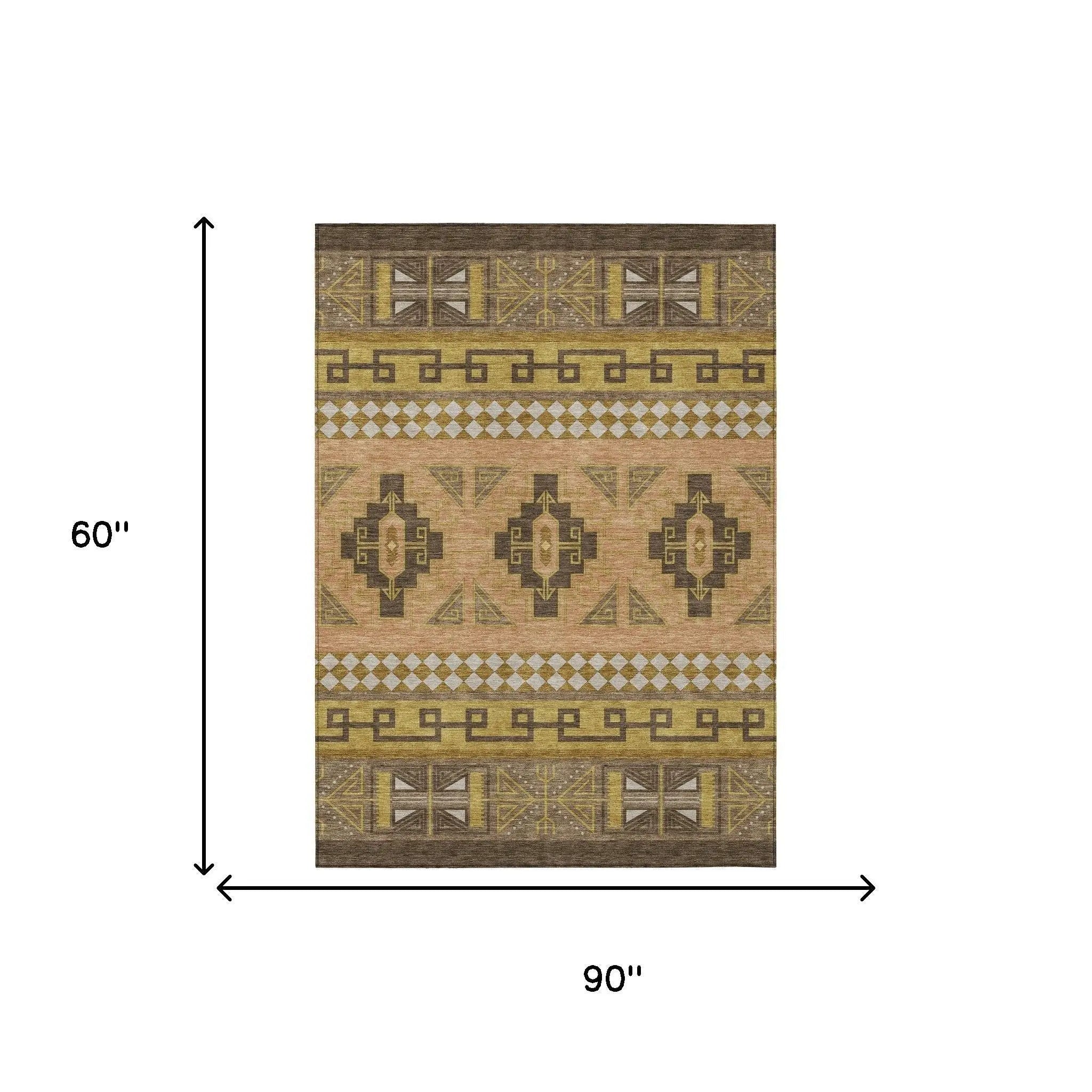 5' X 8' Chocolate And Olive Green Tribal Washable Indoor Outdoor Area Rug Homeroots Outdoor