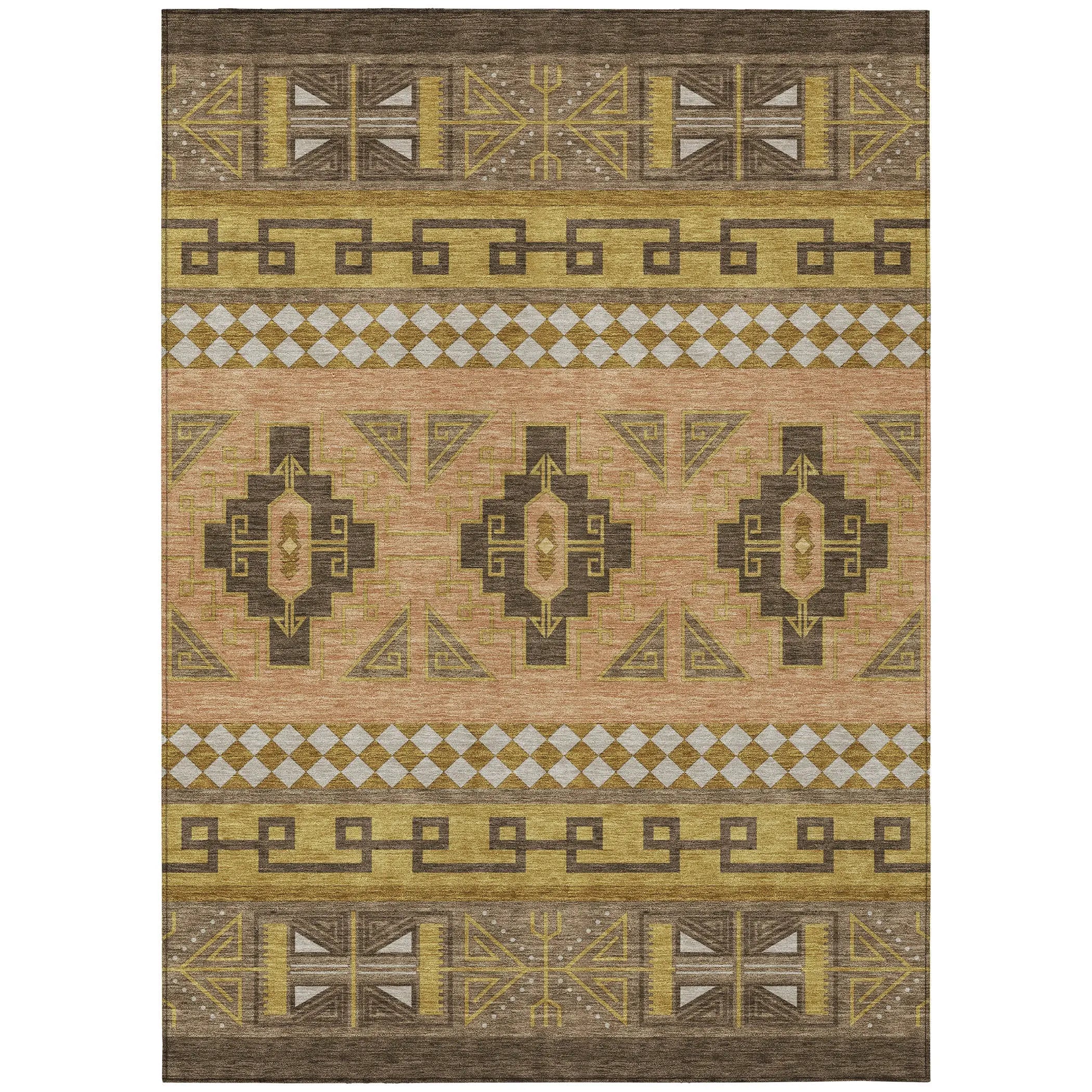 5' X 8' Chocolate And Olive Green Tribal Washable Indoor Outdoor Area Rug Homeroots Outdoor