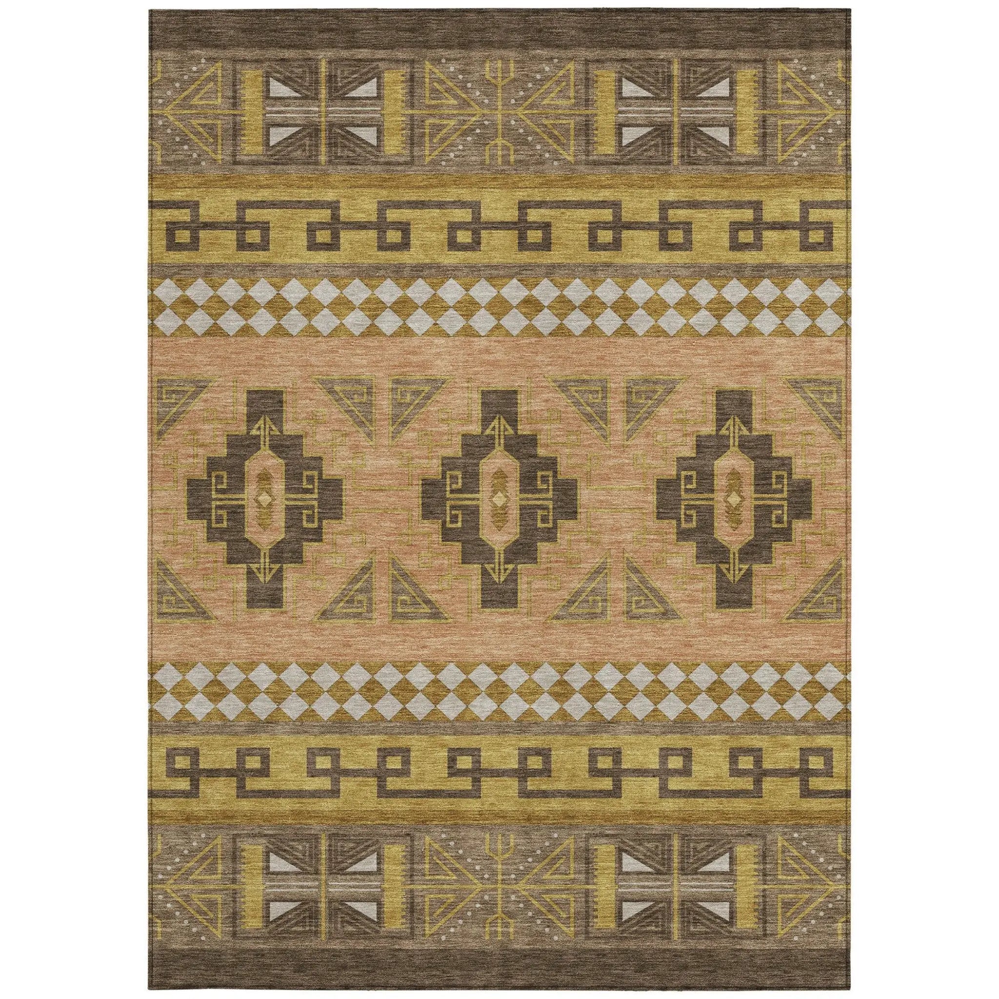 5' X 8' Chocolate And Olive Green Tribal Washable Indoor Outdoor Area Rug Homeroots Outdoor