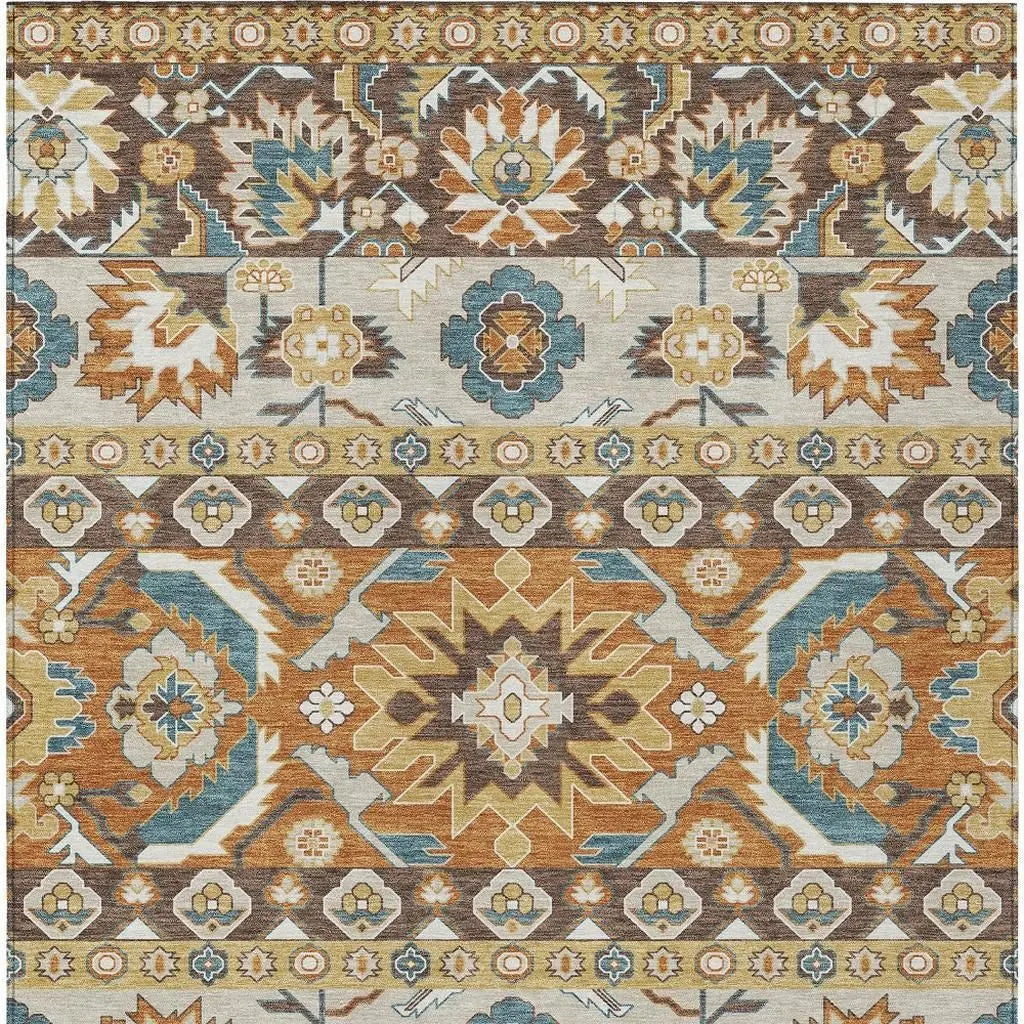 5' X 8' Chocolate And Orange Cactus Washable Indoor Outdoor Area Rug Homeroots Outdoor
