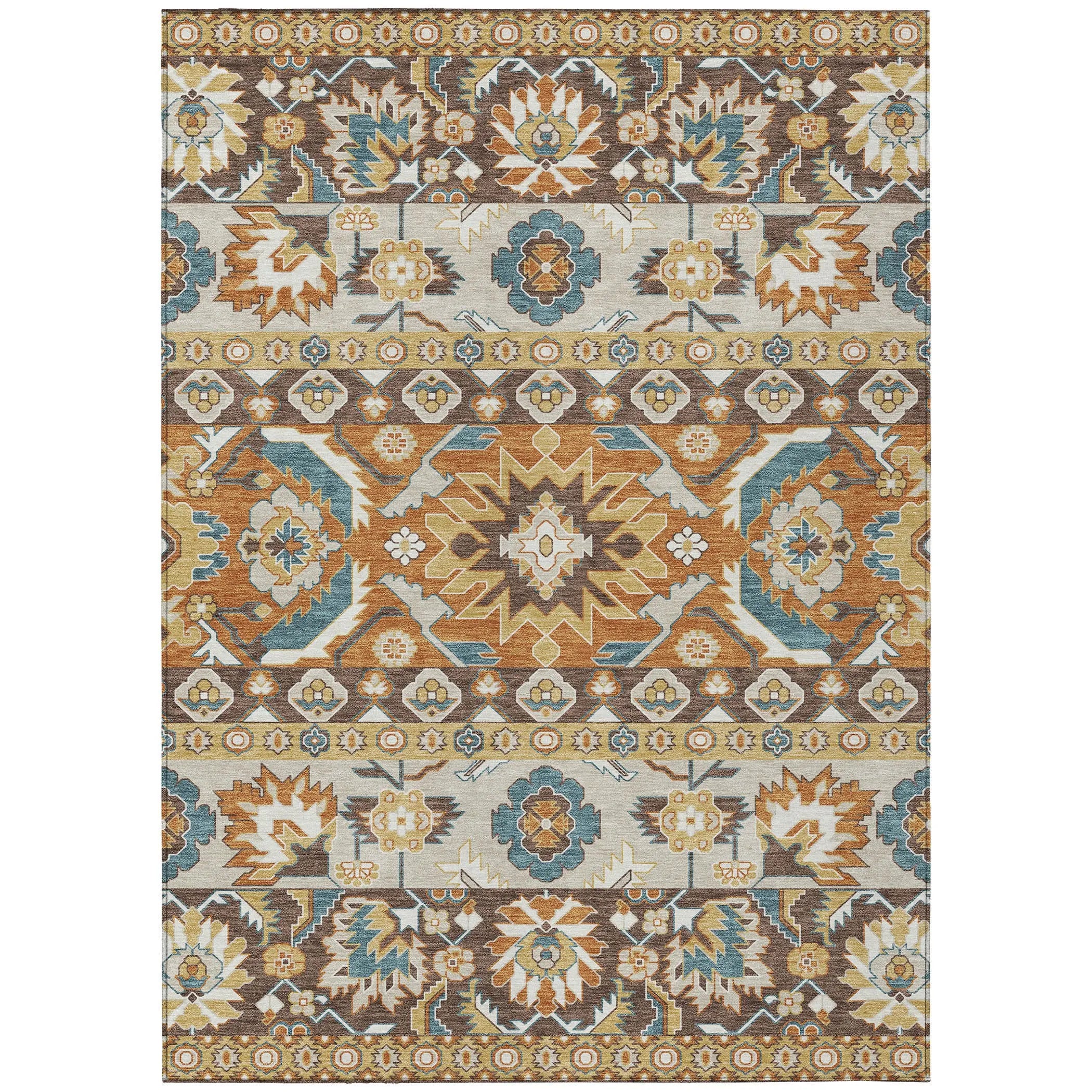 5' X 8' Chocolate And Orange Cactus Washable Indoor Outdoor Area Rug Homeroots Outdoor