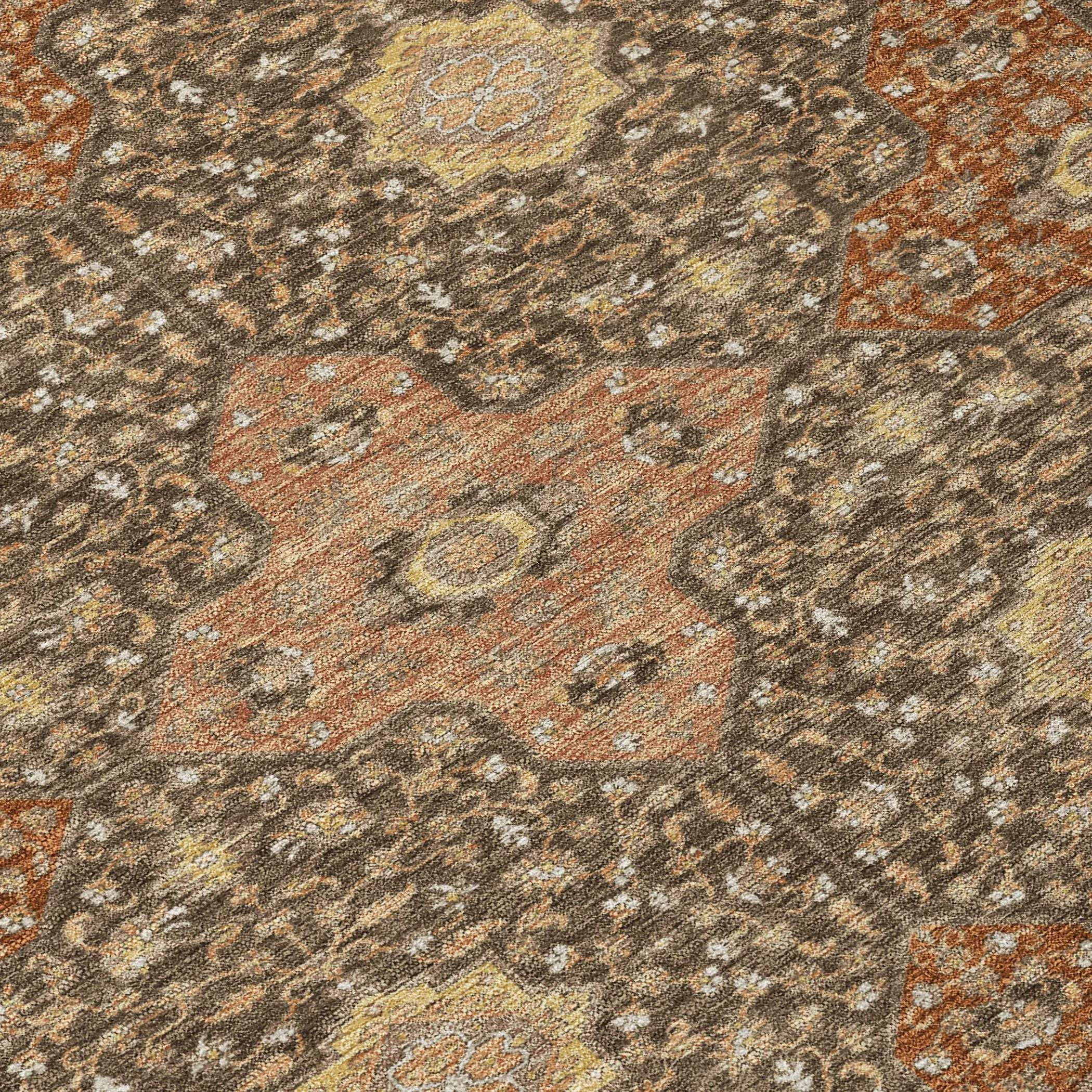 5' X 8' Chocolate And Orange Damask Washable Indoor Outdoor Area Rug Homeroots Outdoor