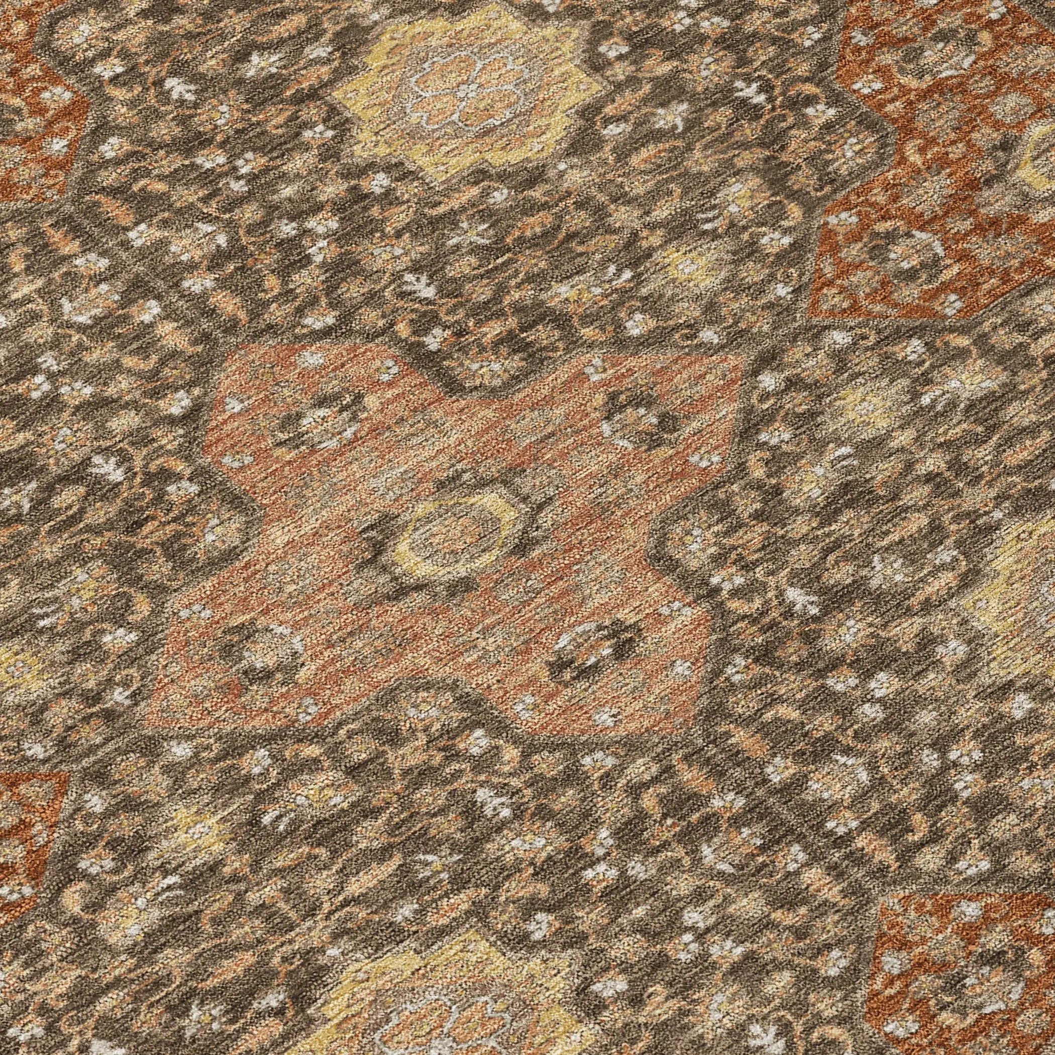 5' X 8' Chocolate And Orange Damask Washable Indoor Outdoor Area Rug Homeroots Outdoor