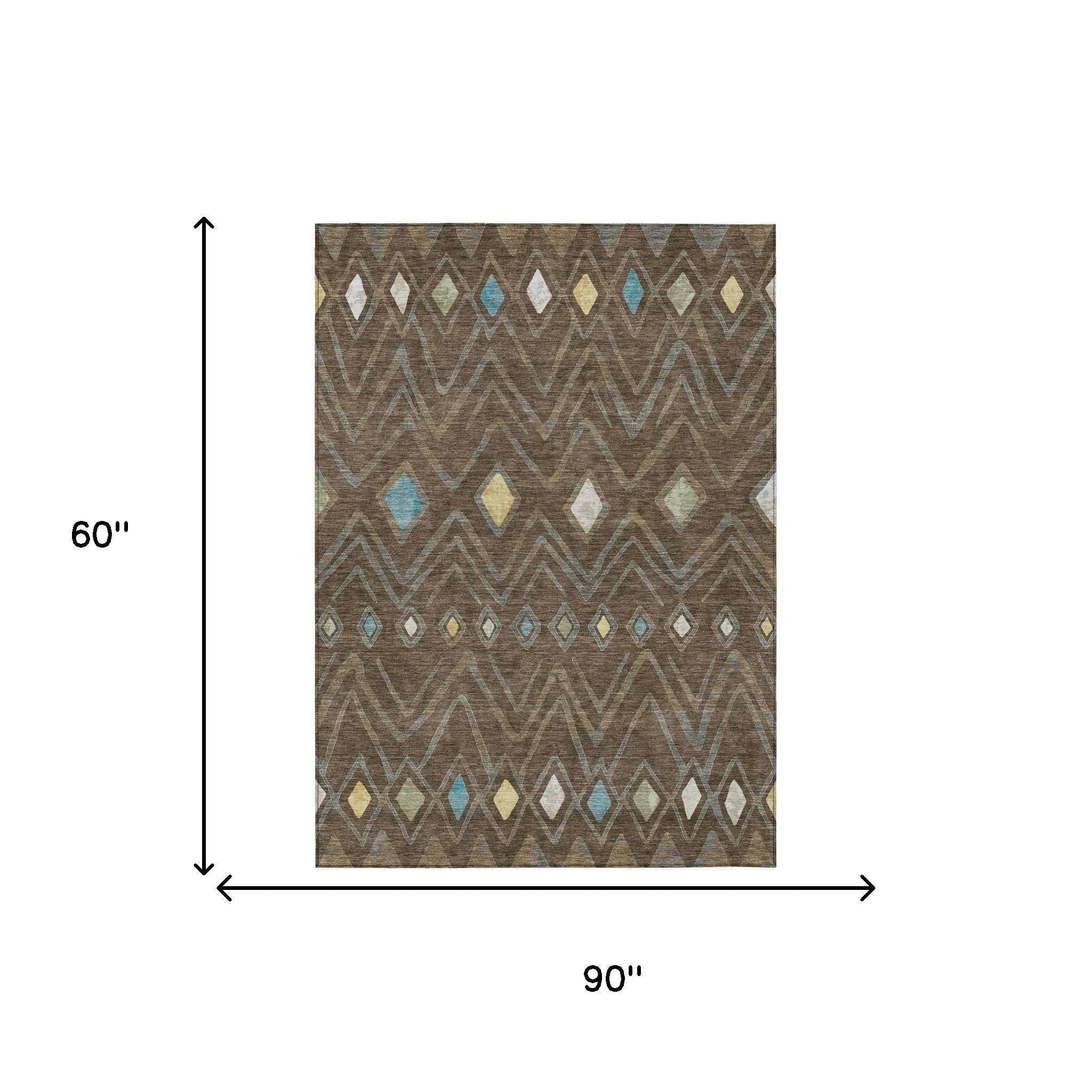 5' X 8' Chocolate And Orange Geometric Washable Indoor Outdoor Area Rug Homeroots Outdoor