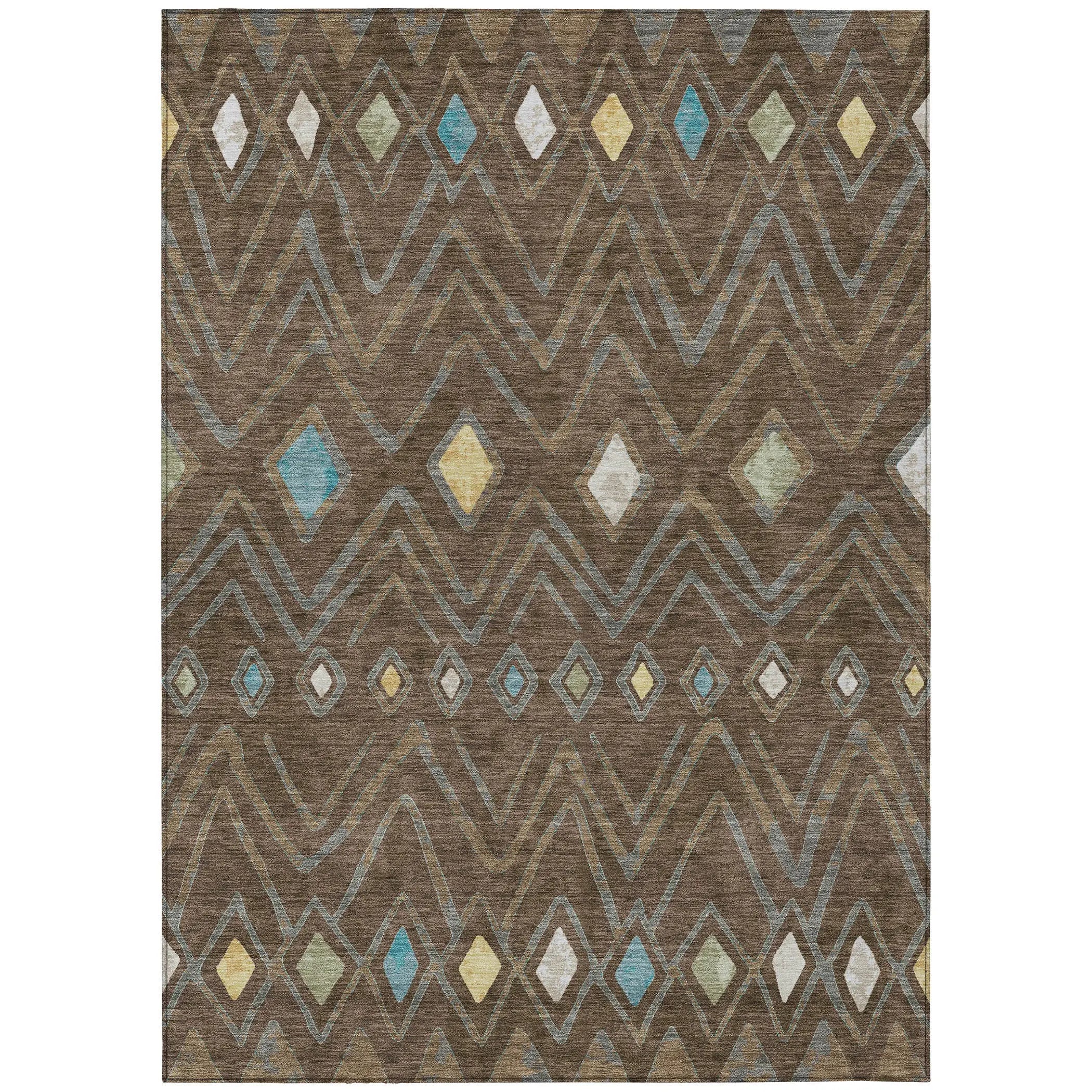 5' X 8' Chocolate And Orange Geometric Washable Indoor Outdoor Area Rug Homeroots Outdoor