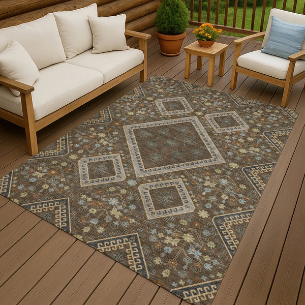 5' X 8' Chocolate And Orange Medallion Washable Indoor Outdoor Area Rug Homeroots Outdoor