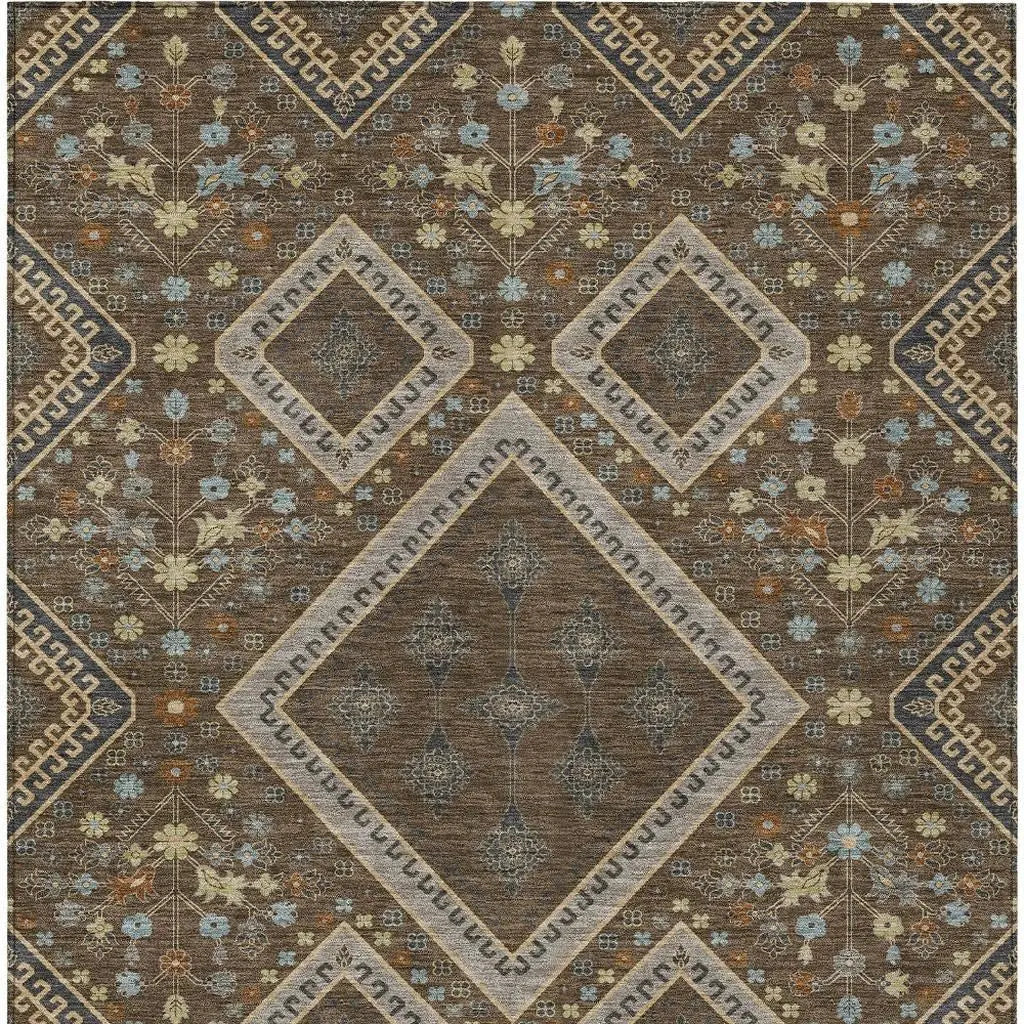 5' X 8' Chocolate And Orange Medallion Washable Indoor Outdoor Area Rug Homeroots Outdoor