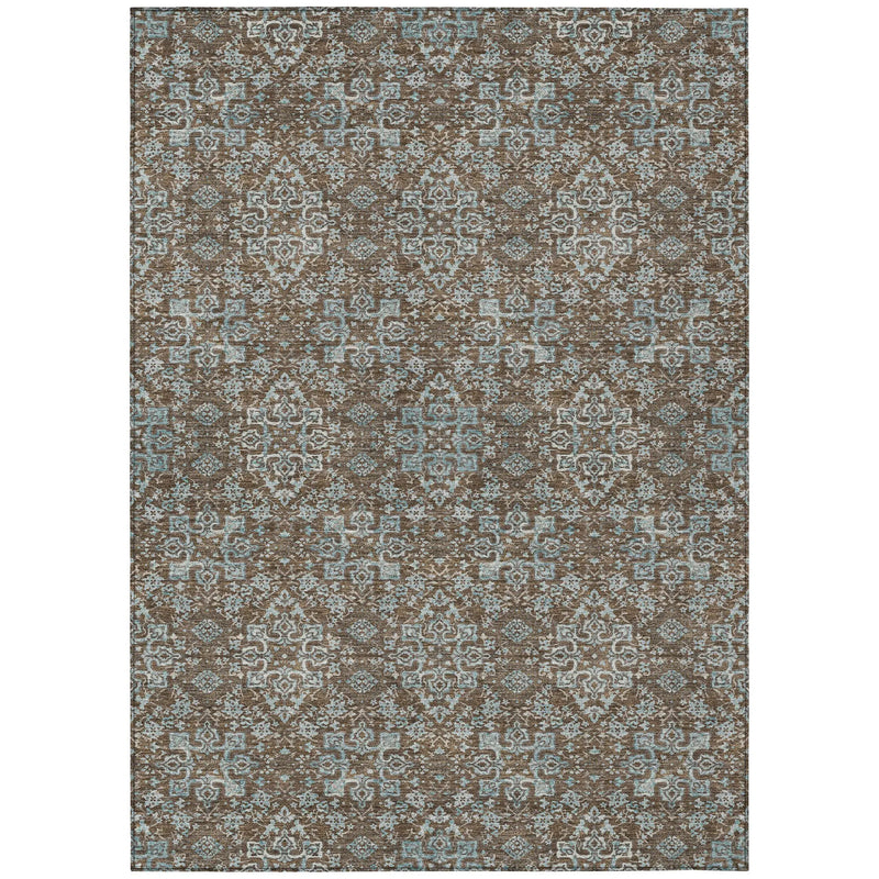 5' X 8' Chocolate And Pearl Oriental Washable Indoor Outdoor Area Rug Homeroots Outdoor