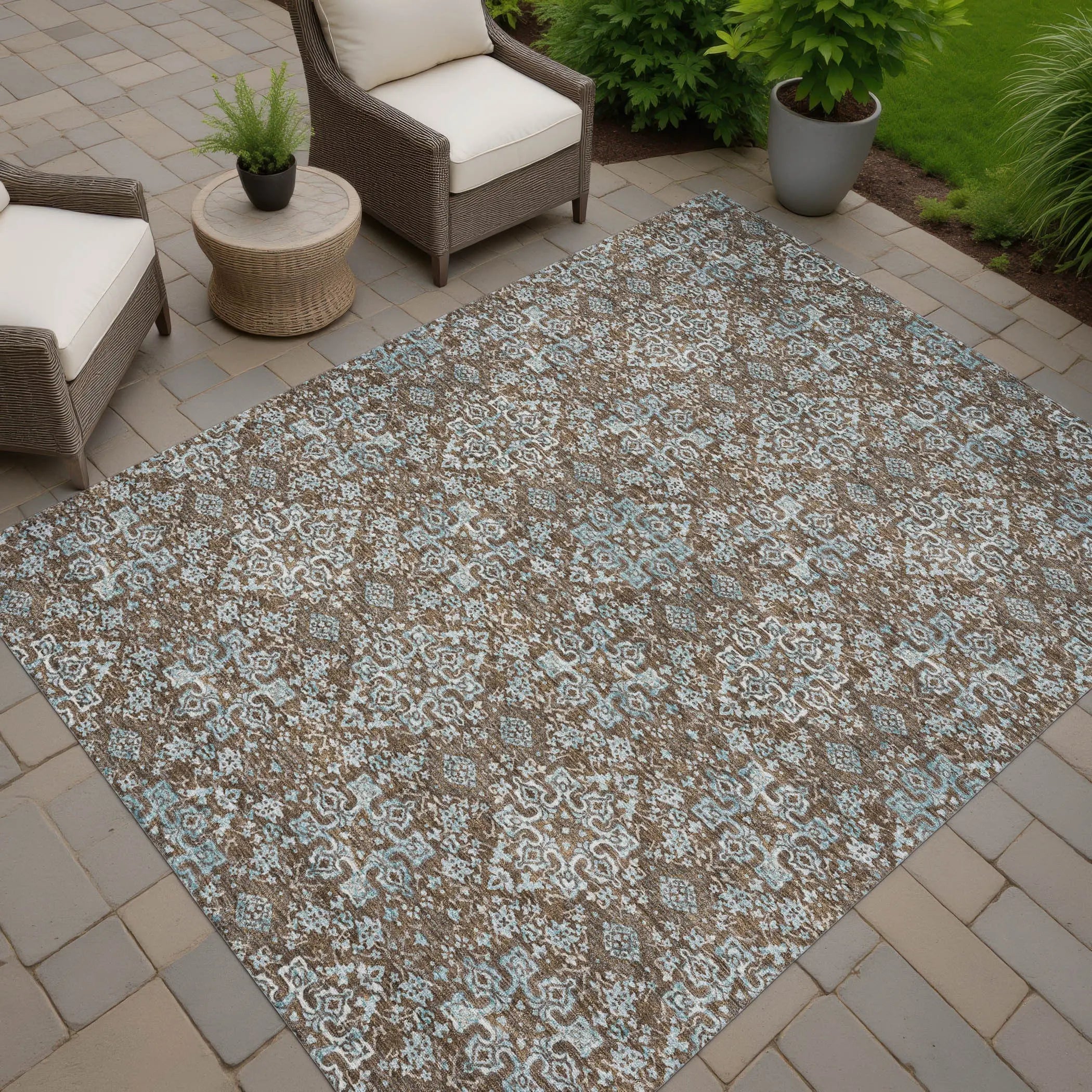 5' X 8' Chocolate And Pearl Oriental Washable Indoor Outdoor Area Rug Homeroots Outdoor