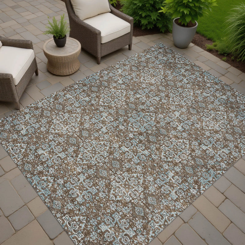 5' X 8' Chocolate And Pearl Oriental Washable Indoor Outdoor Area Rug Homeroots Outdoor
