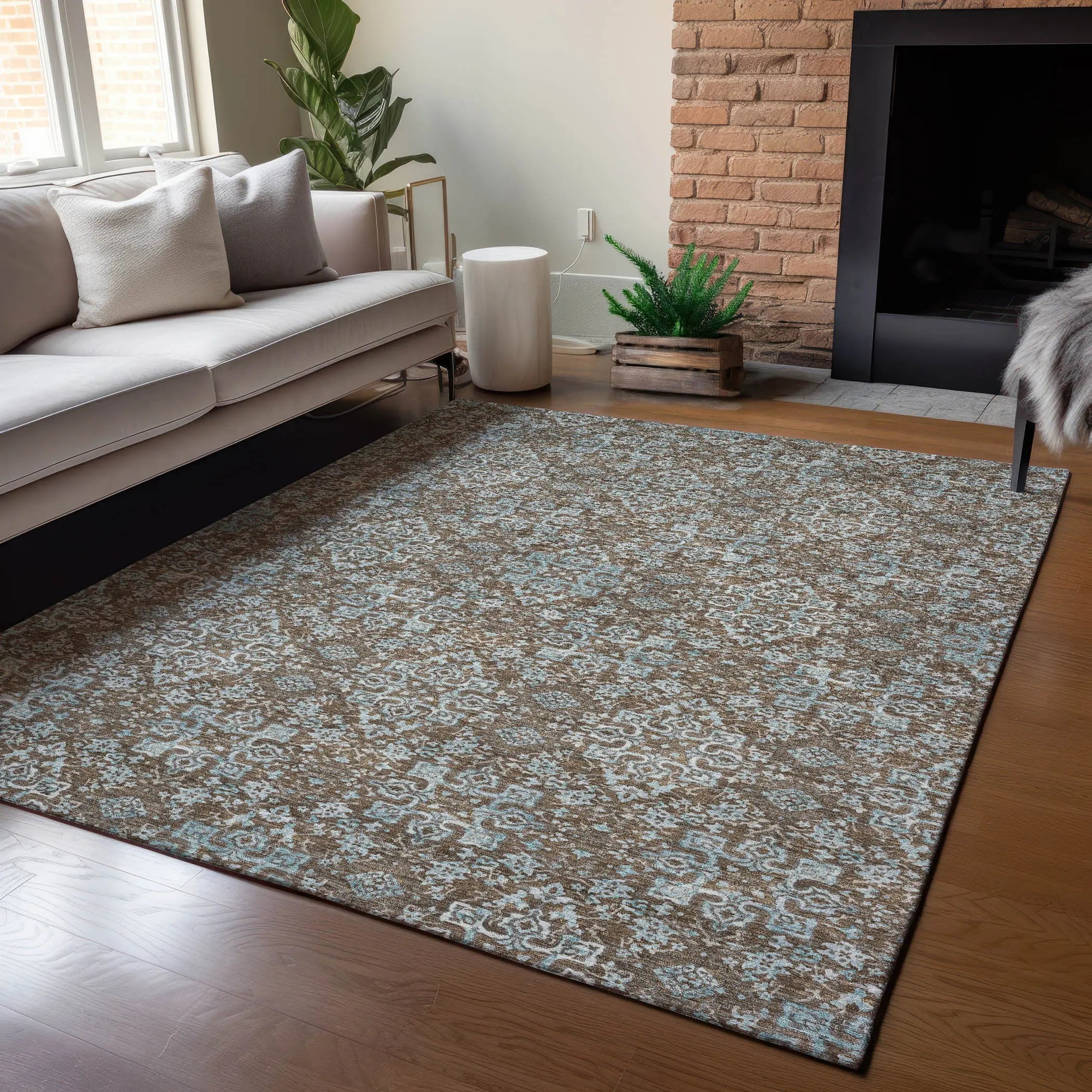 5' X 8' Chocolate And Pearl Oriental Washable Indoor Outdoor Area Rug Homeroots Outdoor