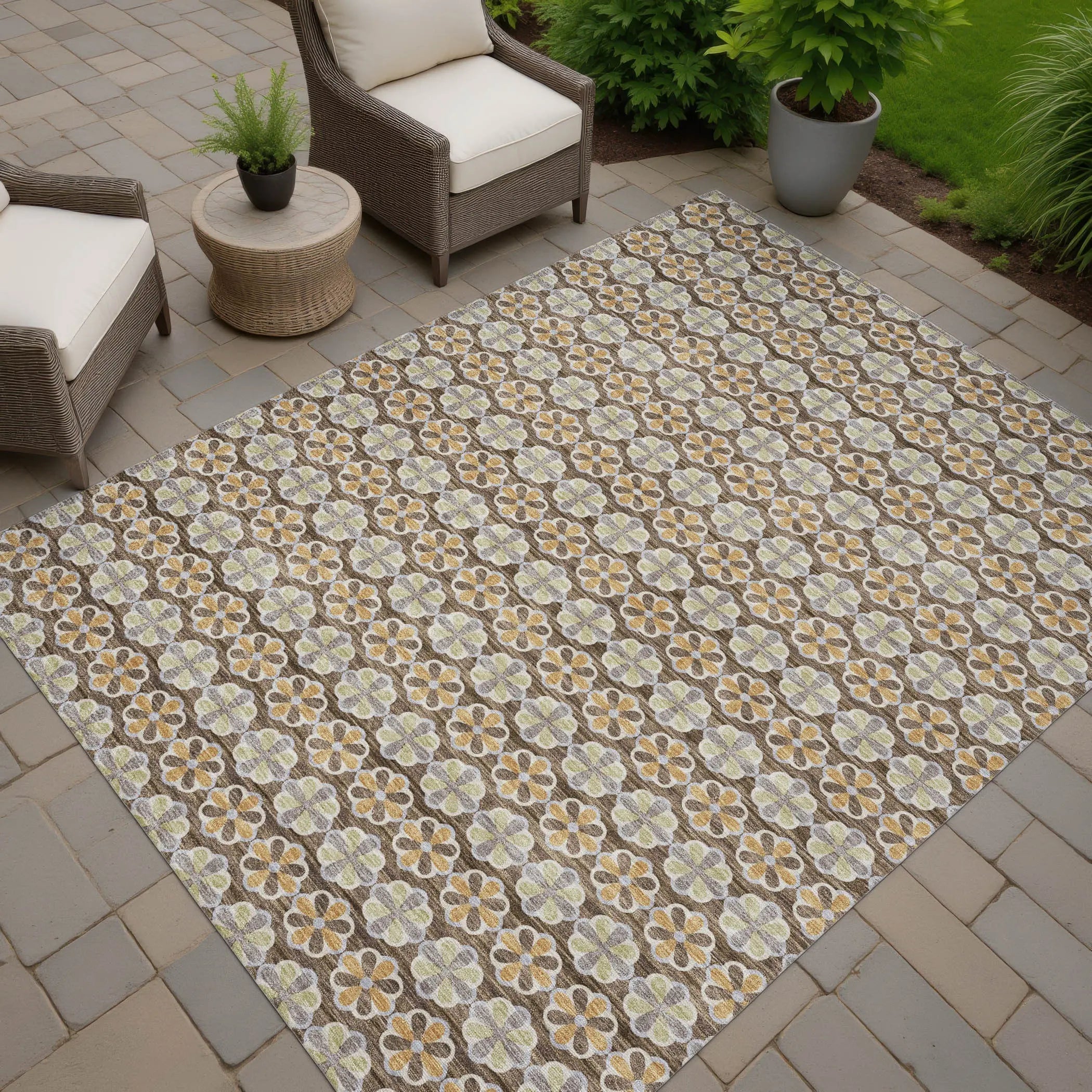 5' X 8' Chocolate And Purple Striped Washable Indoor Outdoor Area Rug Homeroots Outdoor
