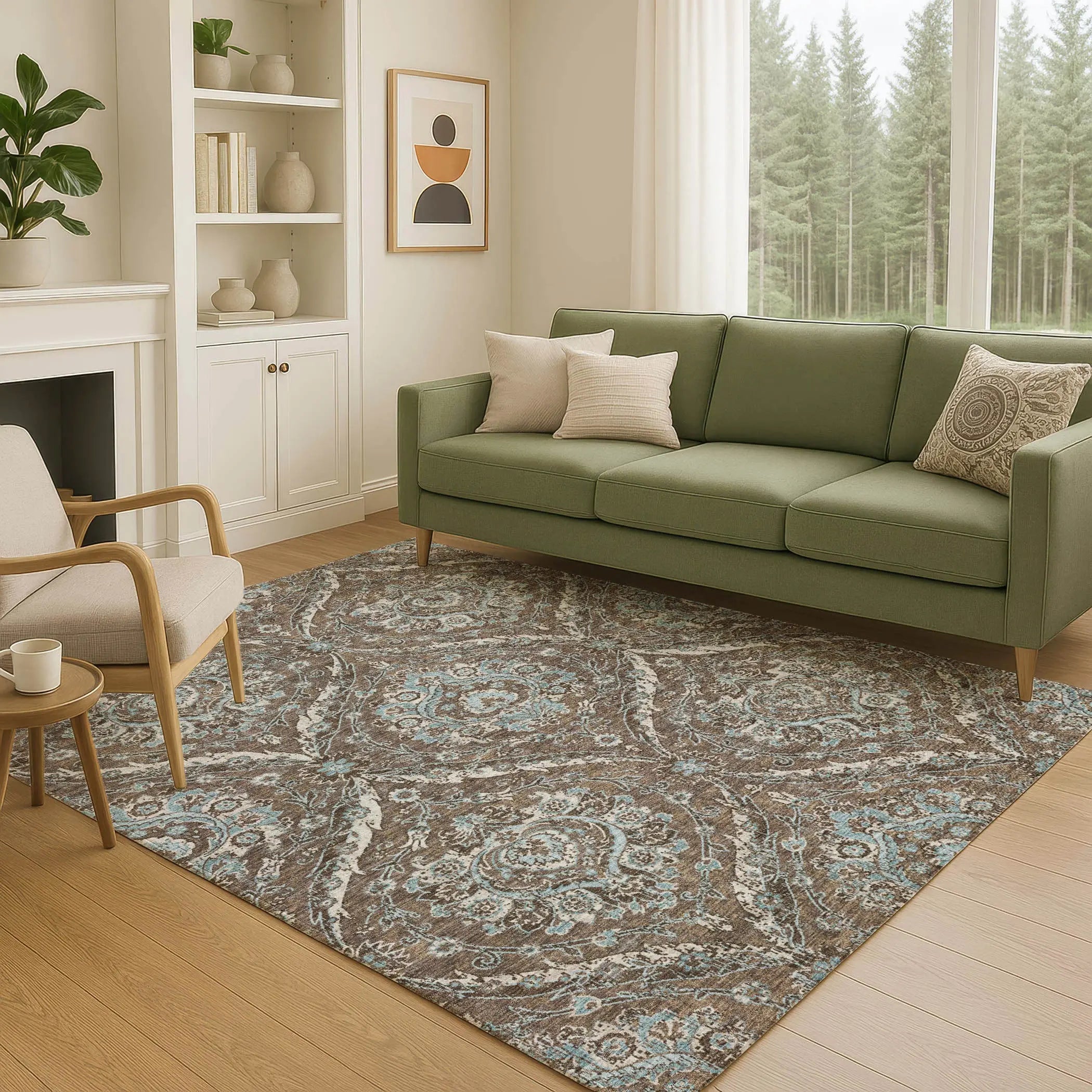 5' X 8' Chocolate And Silver Floral Washable Indoor Outdoor Area Rug Homeroots Outdoor