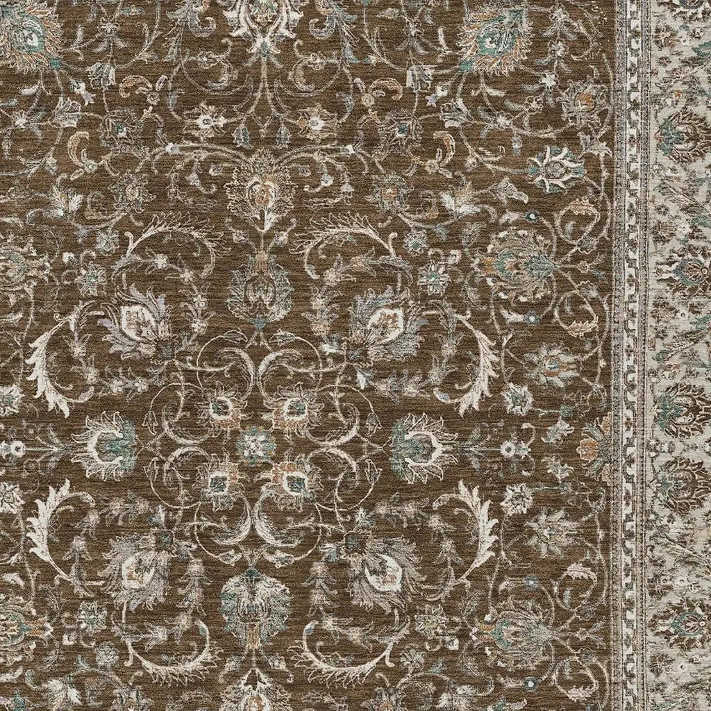 5' X 8' Chocolate And Taupe Botanical Leaves Washable Indoor Outdoor Area Rug Homeroots Outdoor